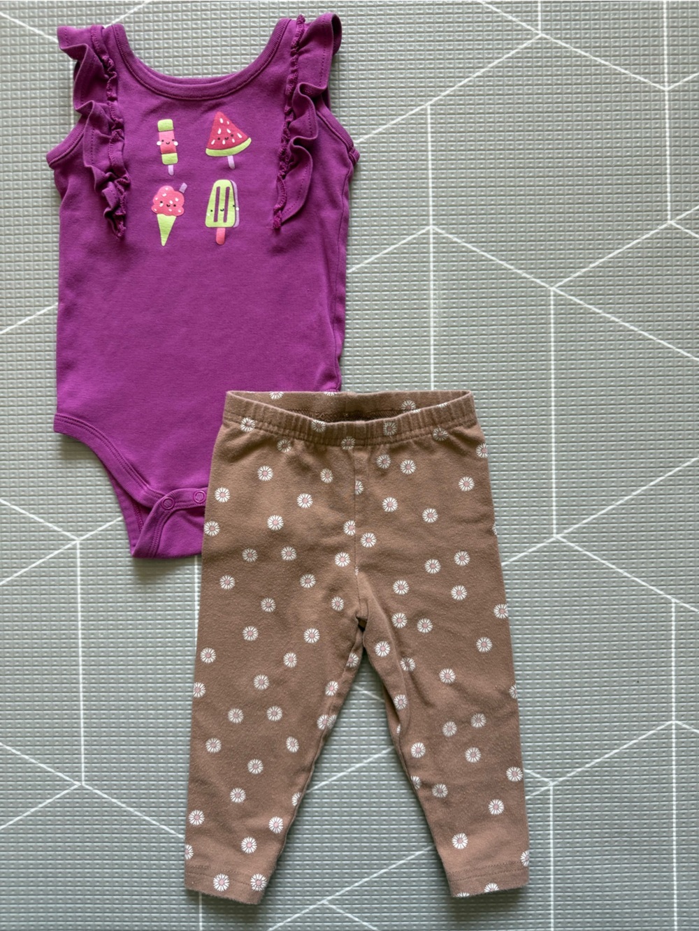 Okie dokie|Baby girl set,Purple Ruffle Fruit Bodysuit & Brown ditsy floral pants